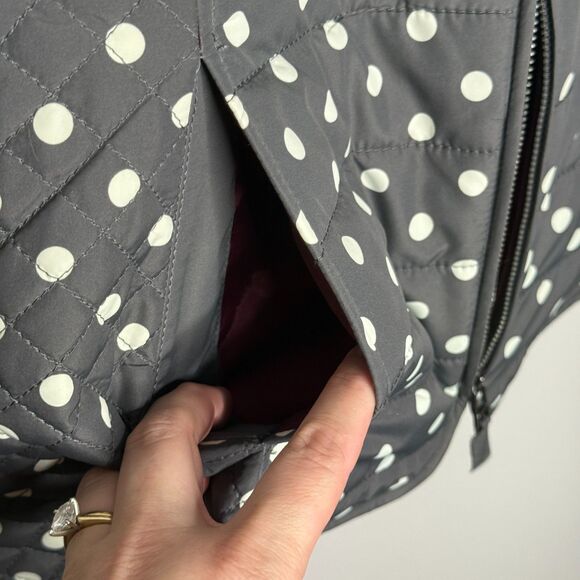 Talbots Womens Puffer Vest Large Grey Cream Polka Dots Full Zip Cabincore - Picture 7 of 8